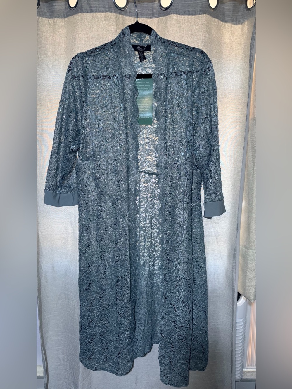 R&M Collection 16W Sequin Lace Long Duster Jacket Slate NWT